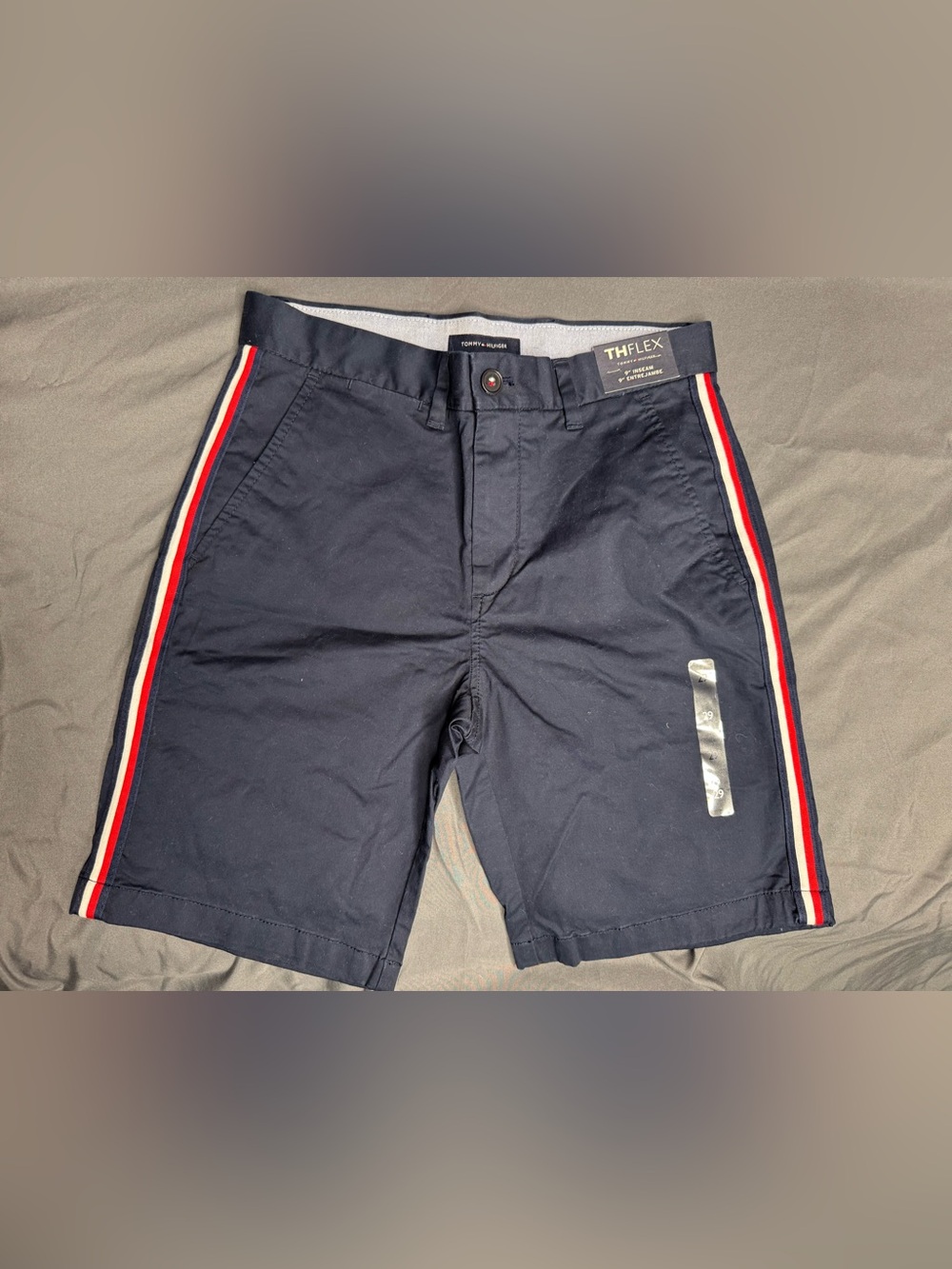 Tommy Hilfiger Navy Chino Shorts with Red & White Side Stripe Men’s Size 29